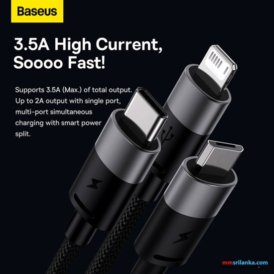 Baseus StarSpeed 1-for-3 Fast Charging Data Cable USB to M+L+C 3.5A 1.2m Black (6M)